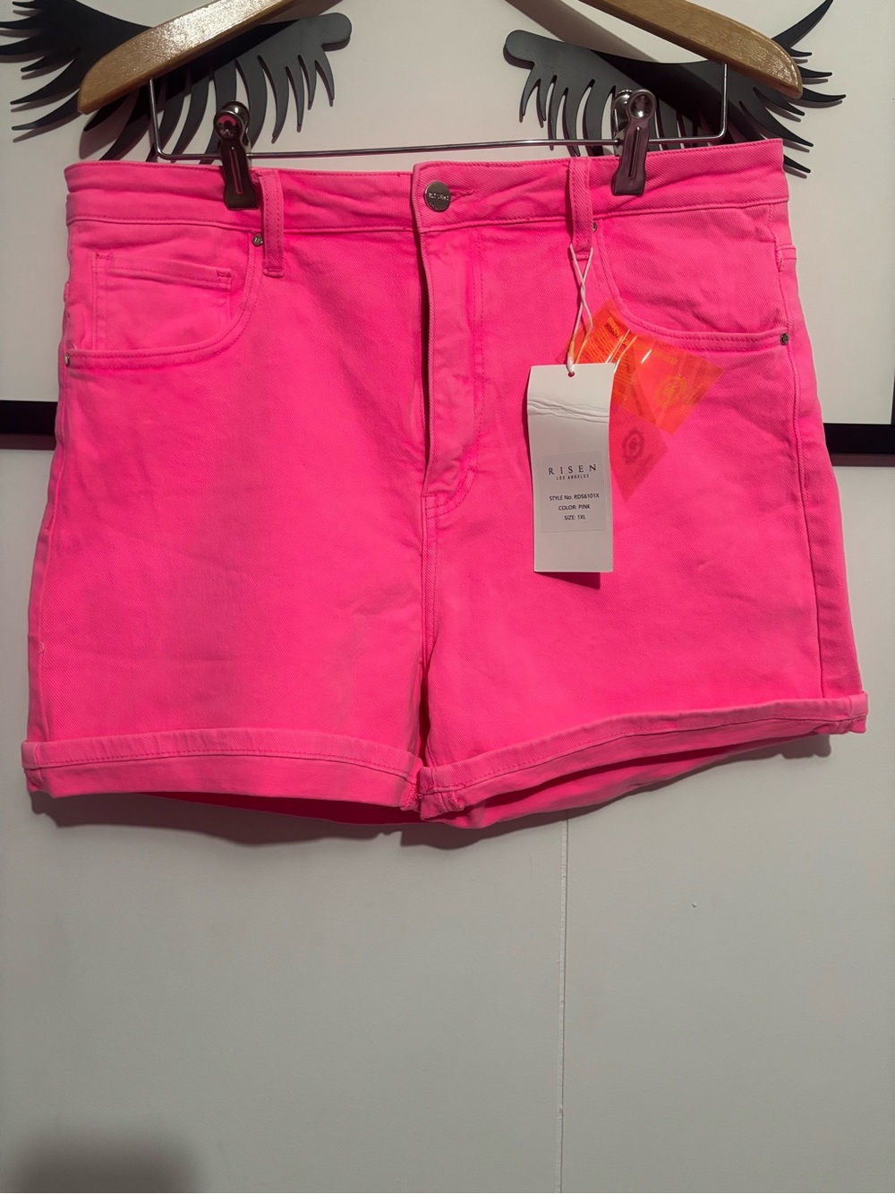 🔥 NWT RISEN Neon Hot Pink High Rise Denim Shorts